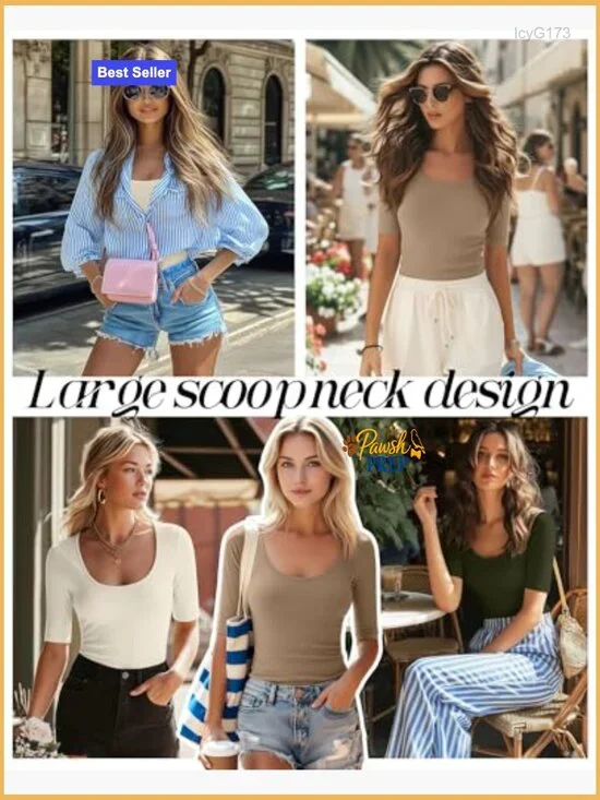 Slim Fit Scoop Neck Cotton Blend Tees 3 Pack Half Sleeve Casual Tops - Picture 2 of 7